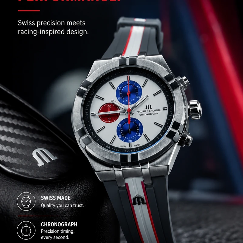 Maurice Lacroix Racing Inspired Swiss Made Chronograph Watch Ash